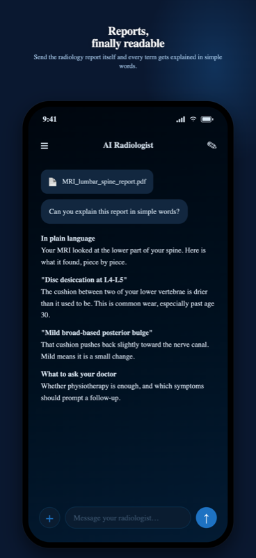 PDF lumbar spine MRI report explained in plain language, with a what to ask your doctor block