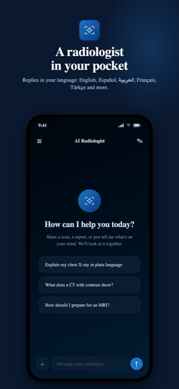 Empty-state home screen asking how can I help you today, with suggestion chips and supported languages