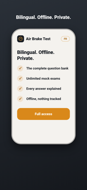 Value screen listing the complete question bank, unlimited mock exams and offline use with nothing tracked