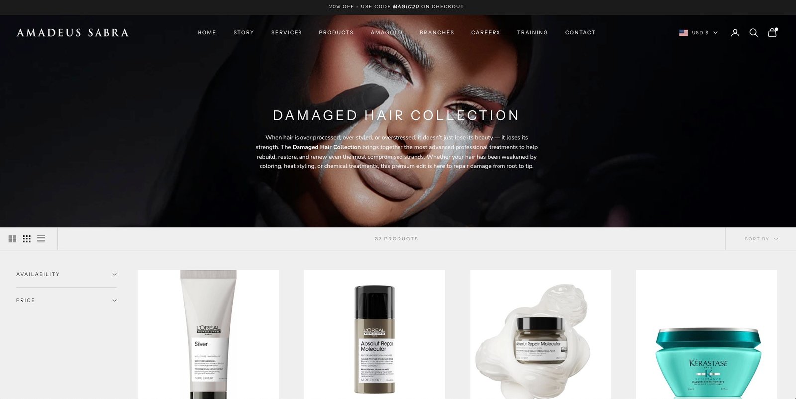 The main product listing page