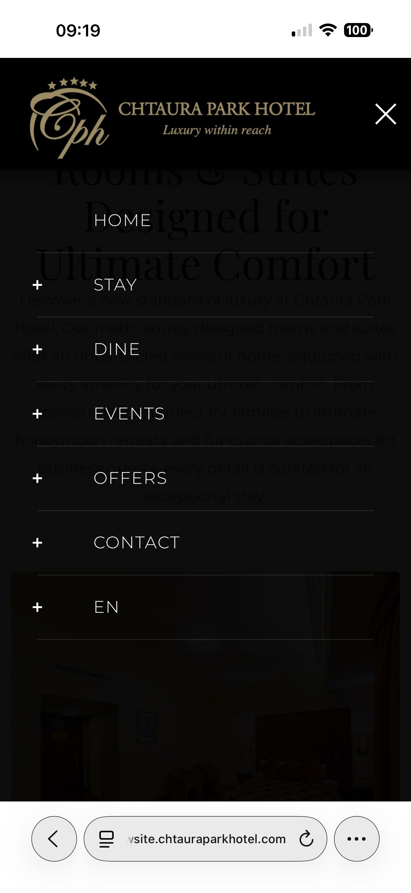 The website's mobile menu