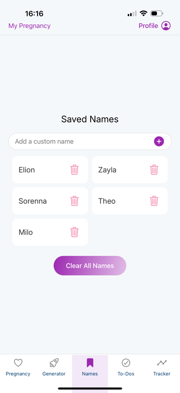 A list of saved baby names