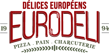 Close-up of the wheat stalks in the Euro Deli logo typography