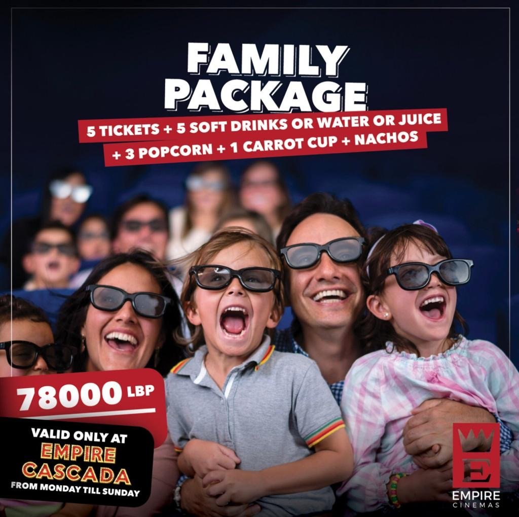 A promotional ad for the Family Package at Empire Cinemas.