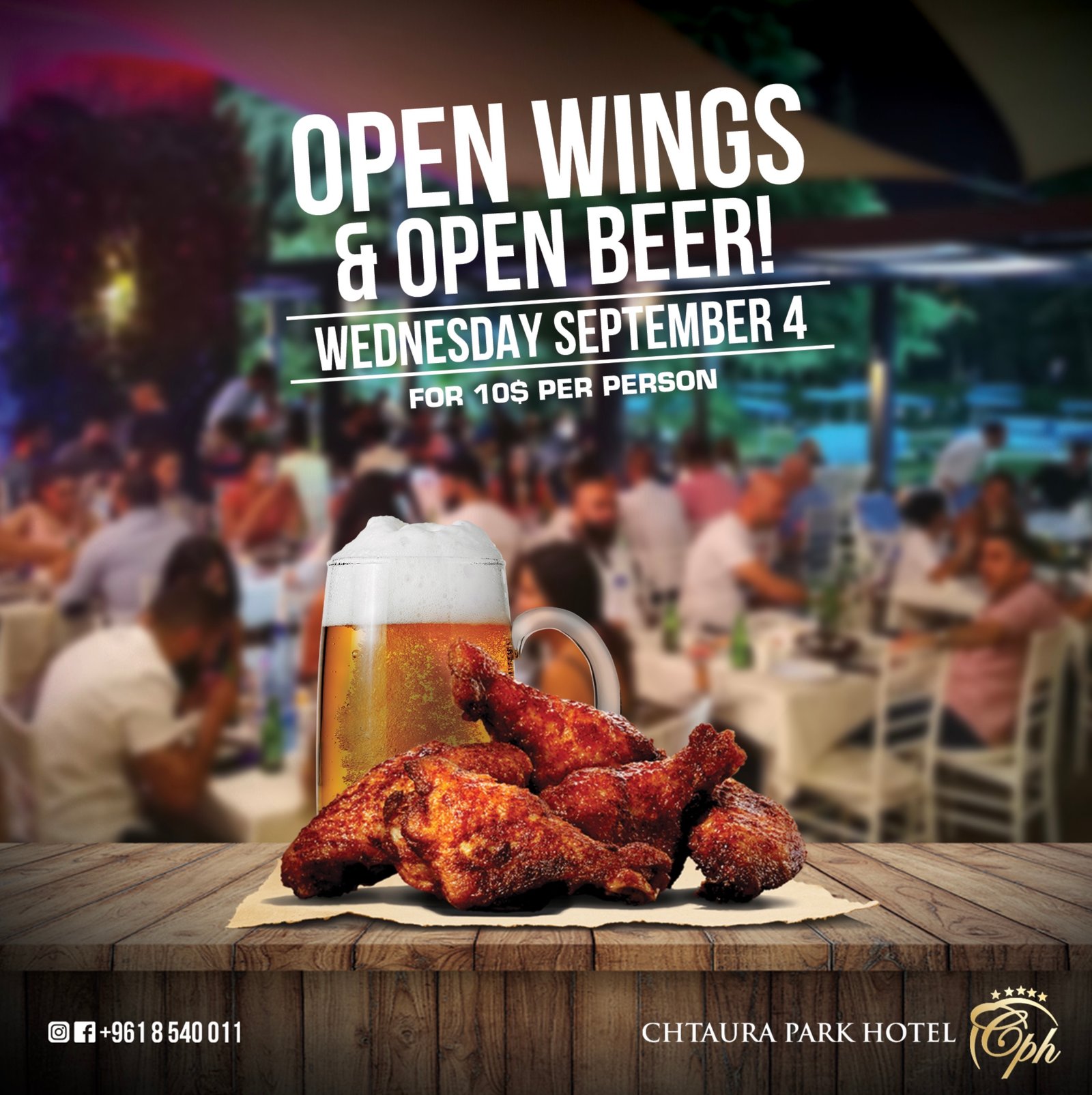 Open Wings & Beer event poster.