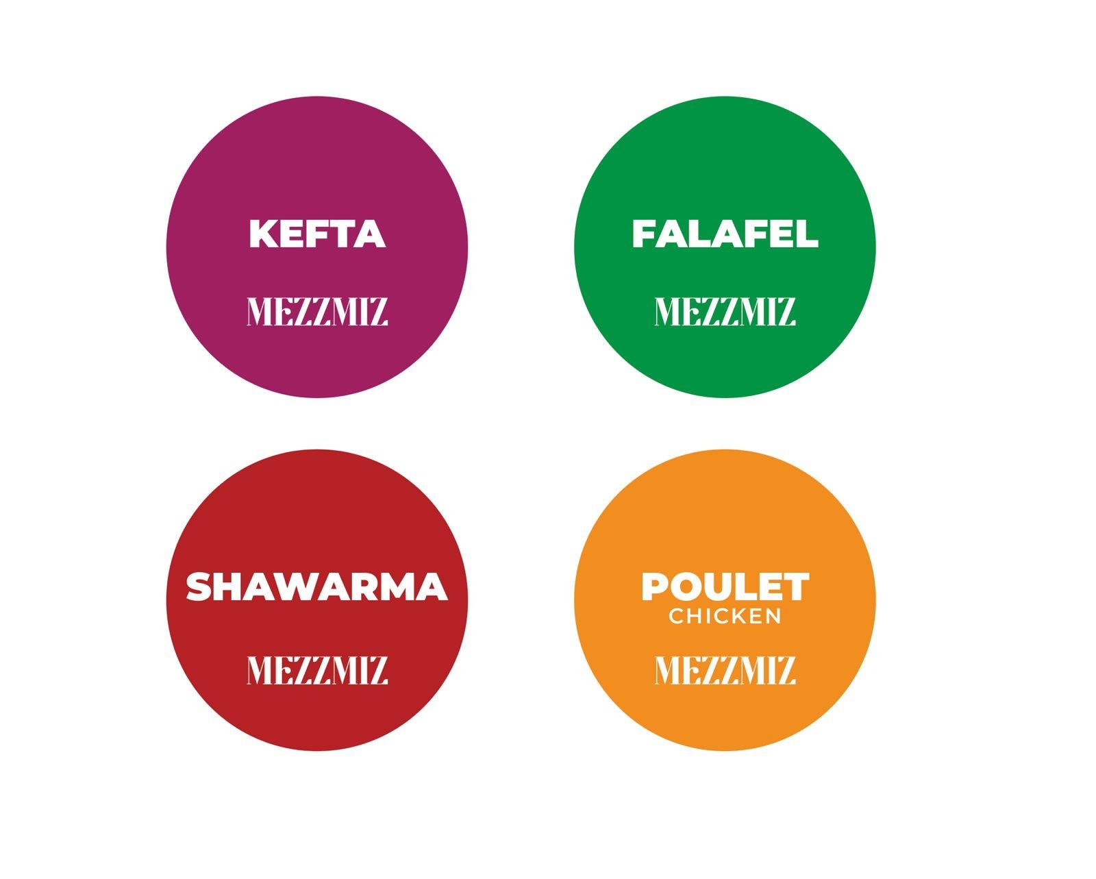 A system of brand icons for different food items.