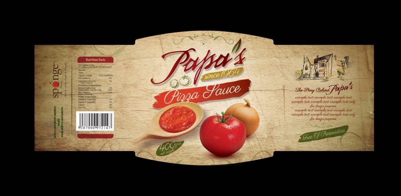 A third product label design for Pizza Sauce.