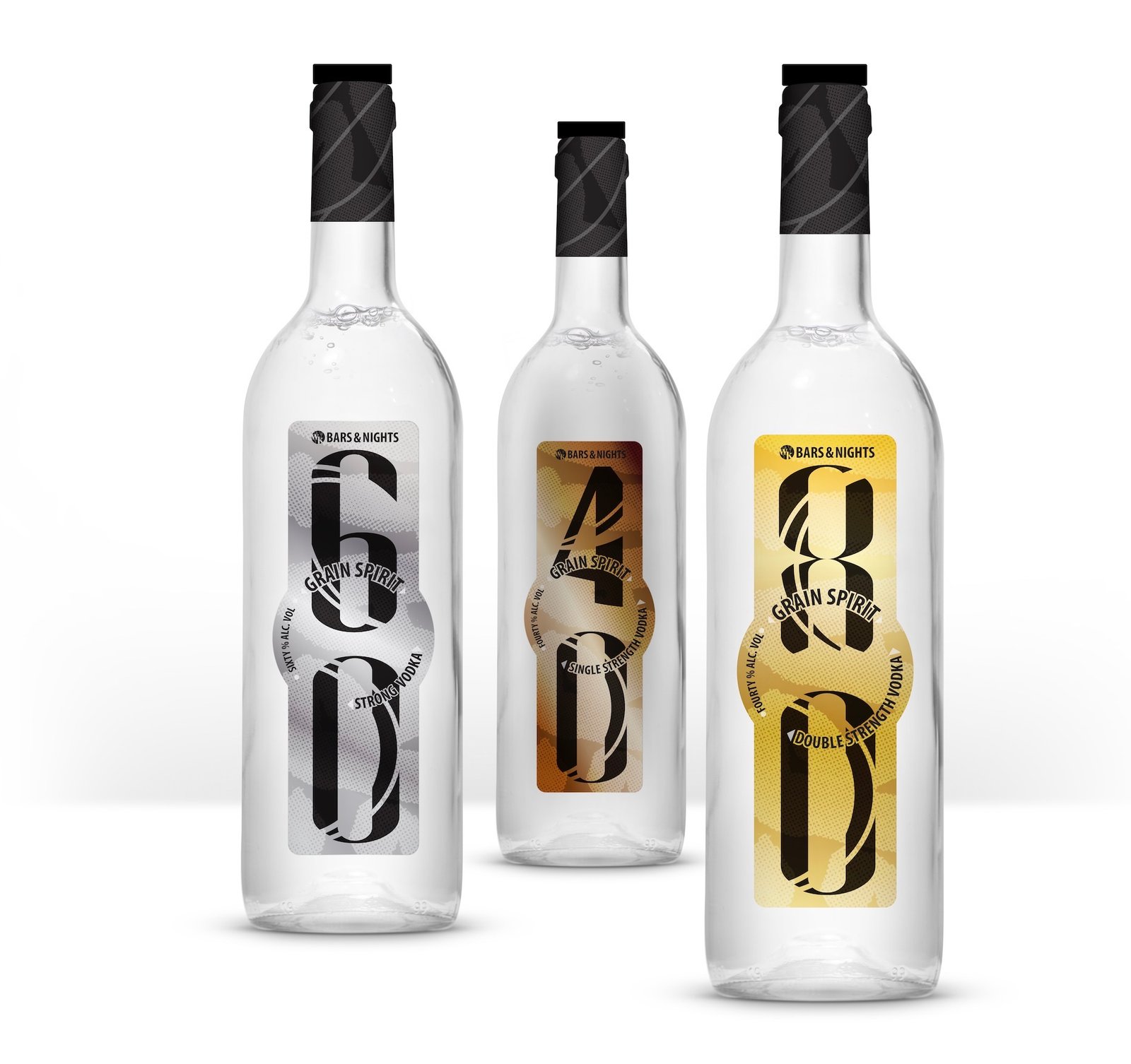 A collection of premium vodka bottle designs.