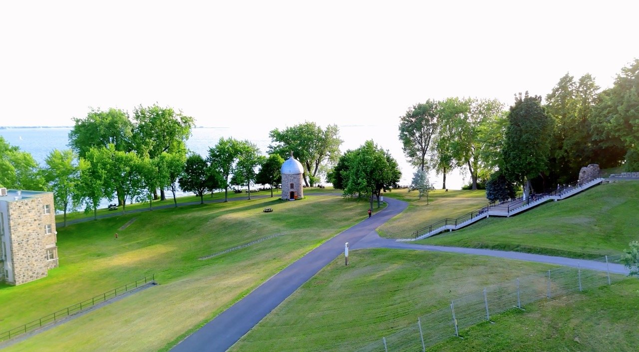Top-down aerial view of a community soccer field.