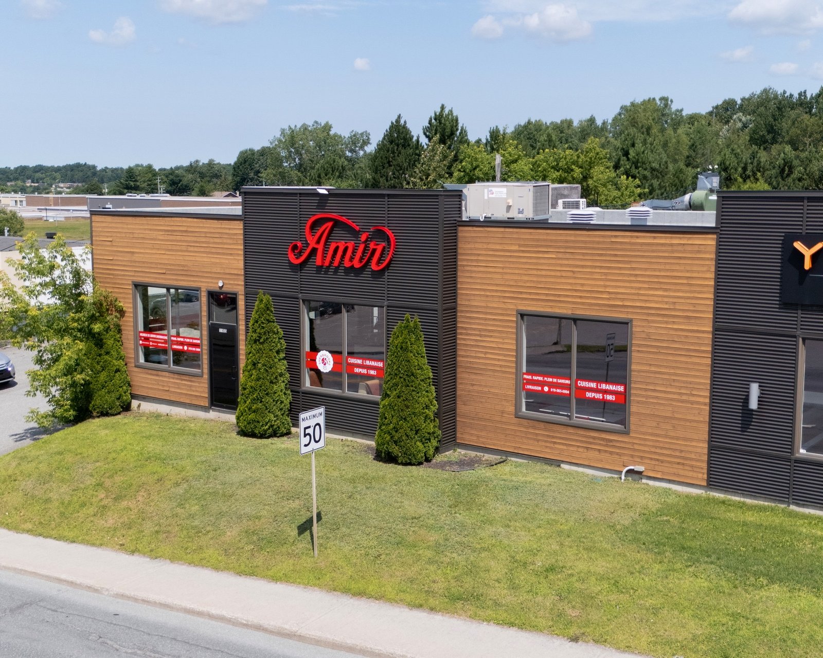 Aerial shot of a modern residential building.