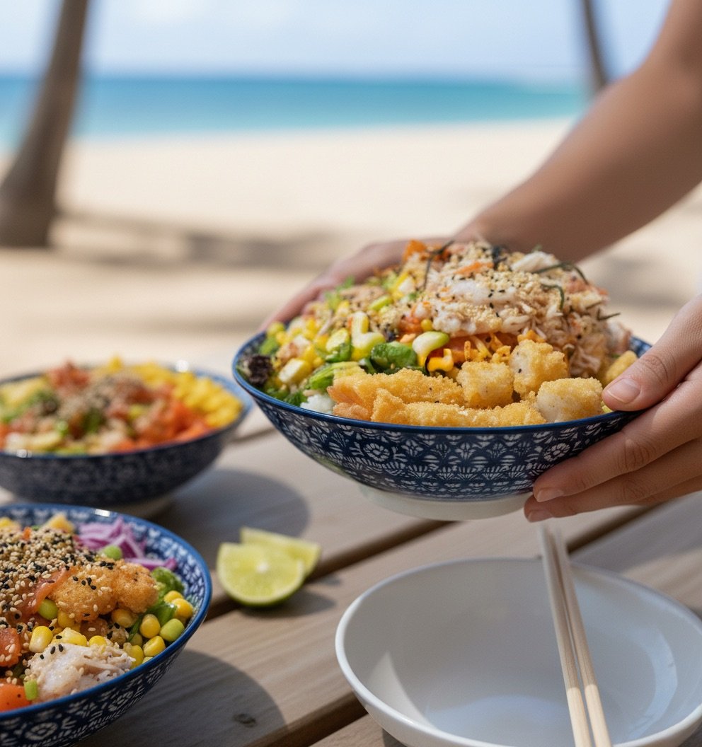 Vibrant social media content for a poke bowl restaurant.