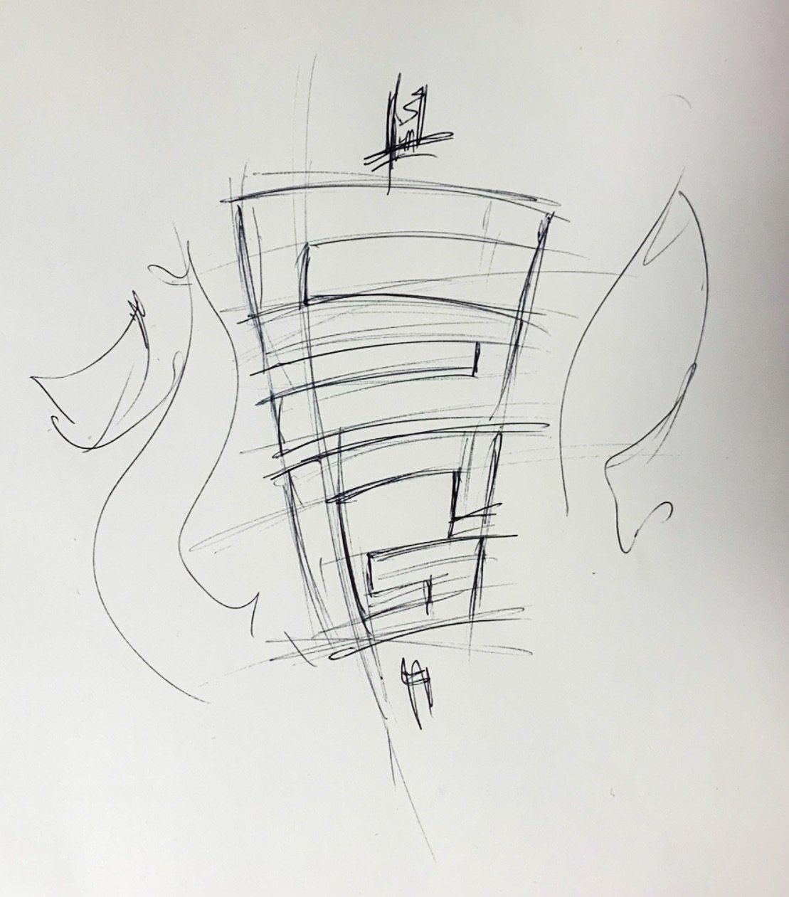 The original hand-drawn sketch of the Super Gyros logo concept.