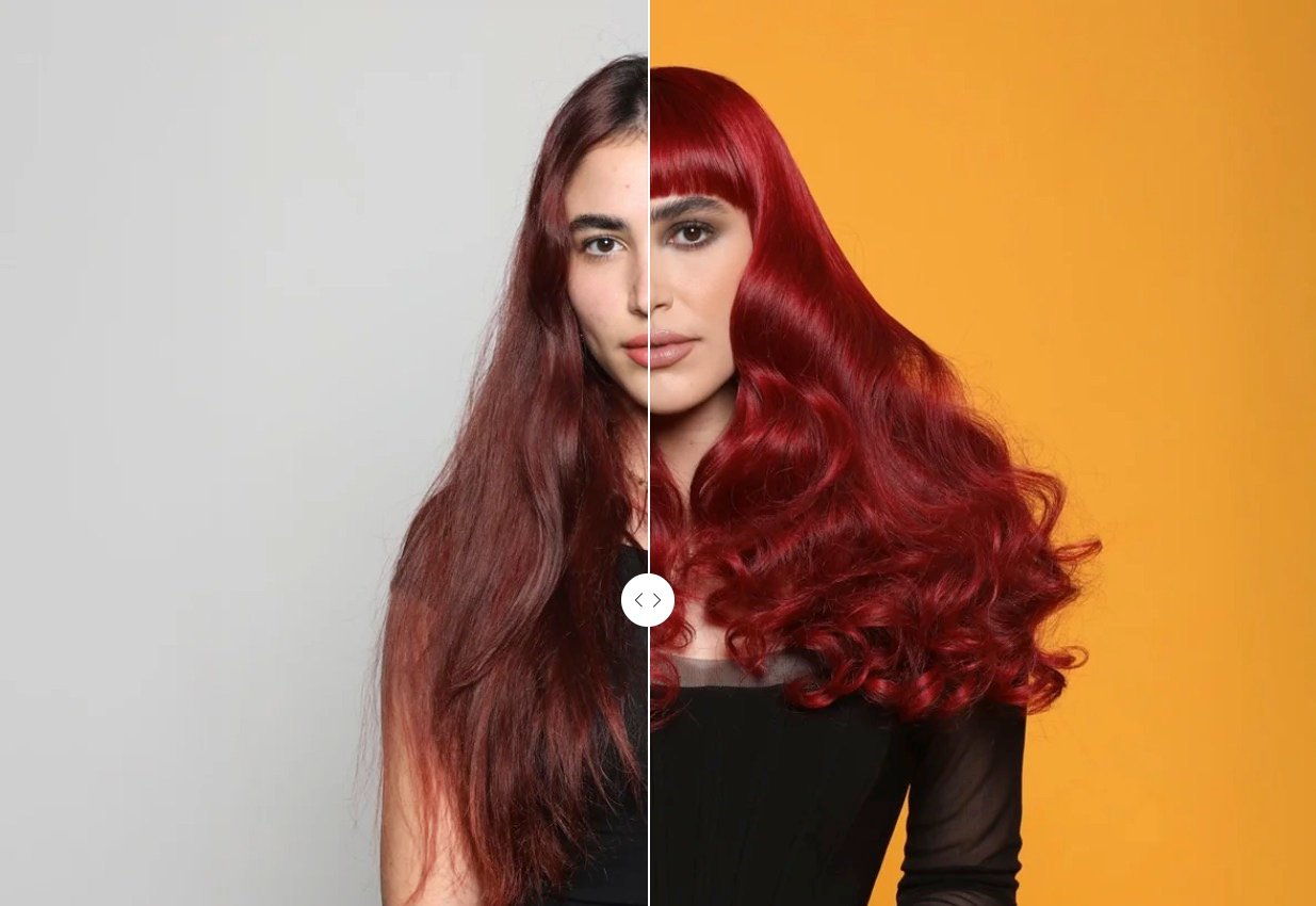 A before-and-after hair transformation showcase.