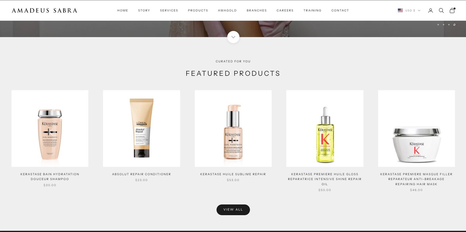 A section for featured hair care products.