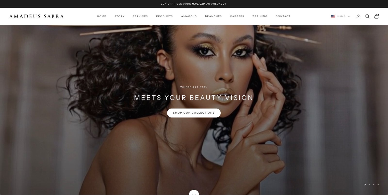 The homepage hero slider for the Amadeus Sabra website.