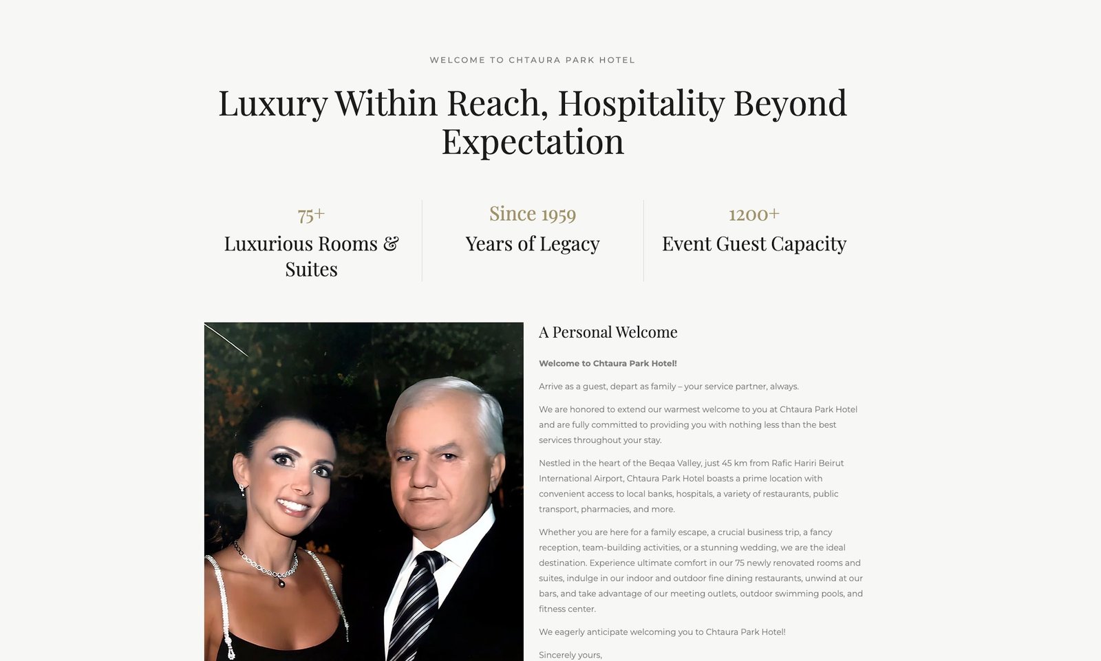 The 'About Us' page with a personal welcome.