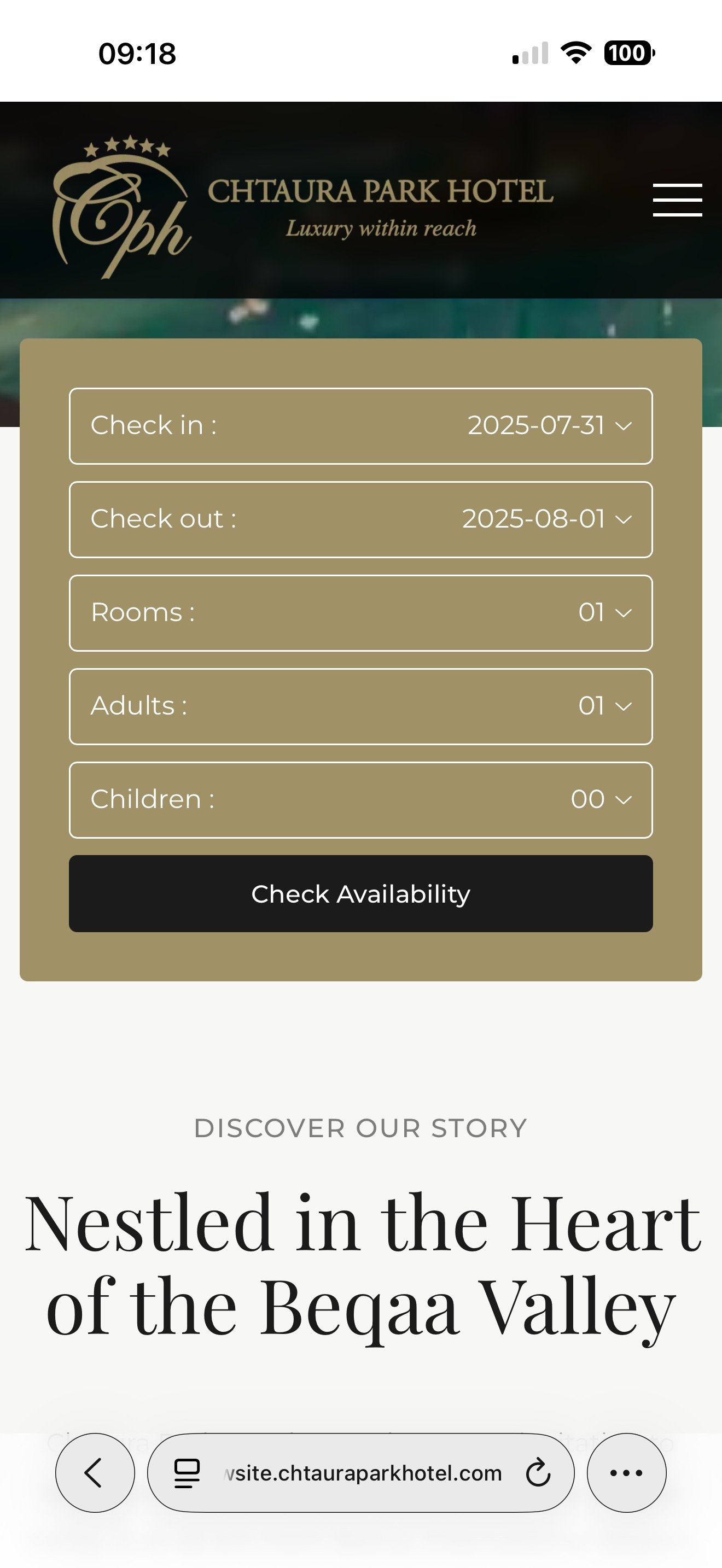 The mobile booking form.