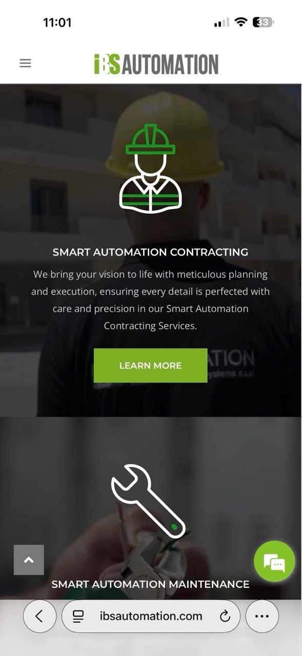 A services page on mobile.