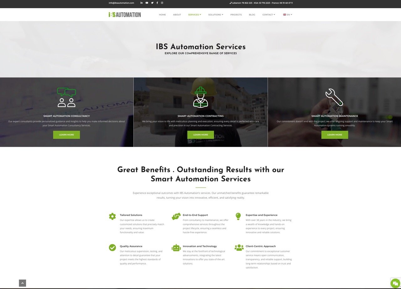 Desktop view of services.