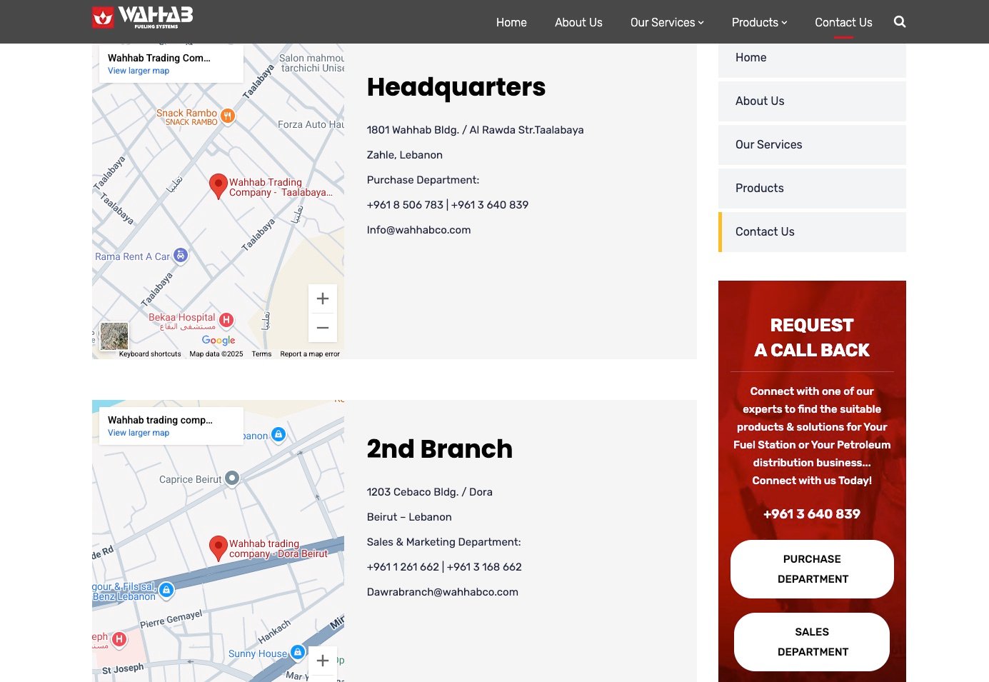 The contact page with map and form.