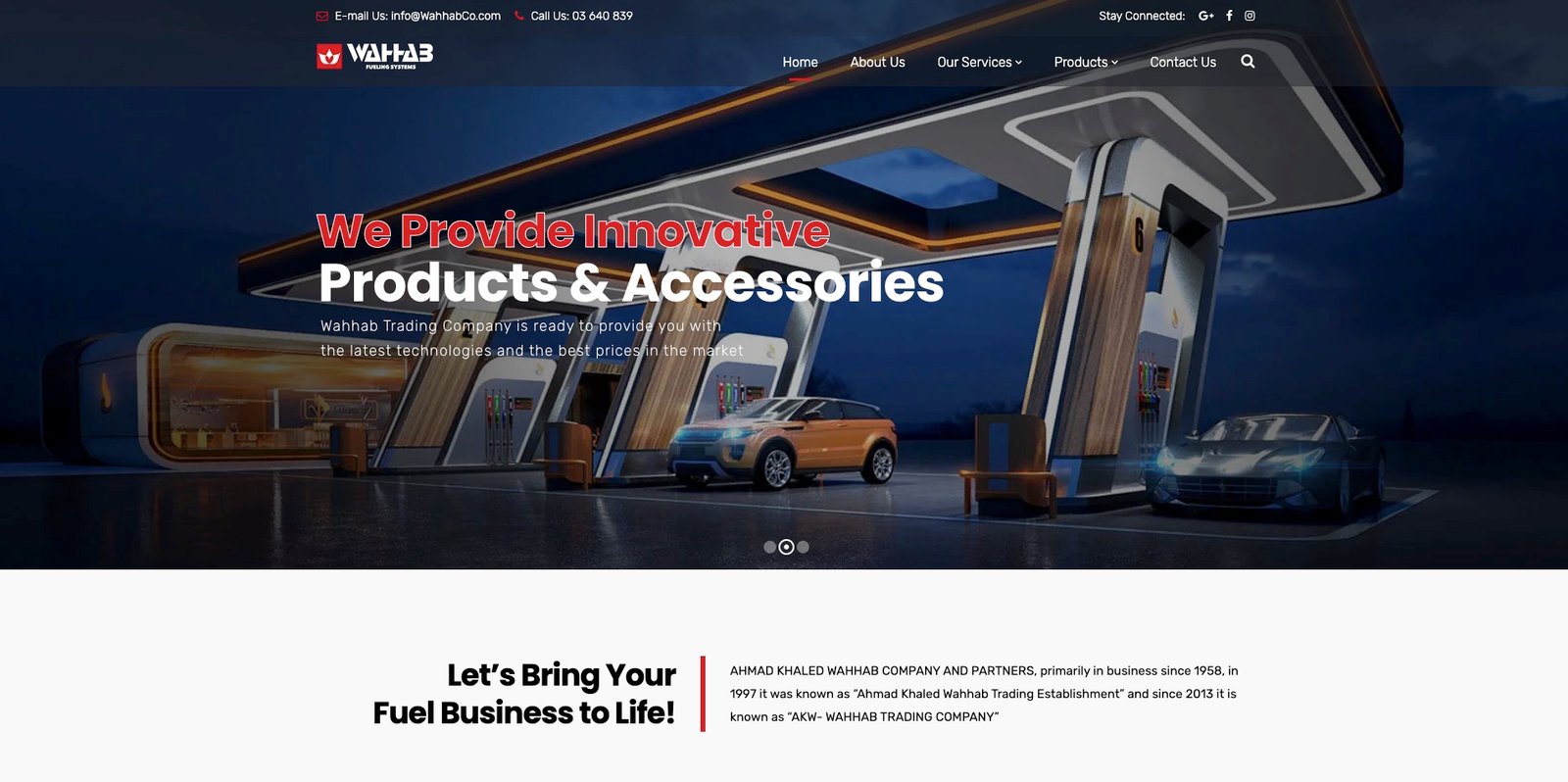 The homepage hero slider for the Wahhabco website.